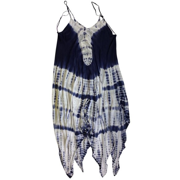 Tie-Dye Handkerchief Hem Spaghetti Strap Dress 1X By‎ Raviya Navy/White Hippie - Picture 3 of 6
